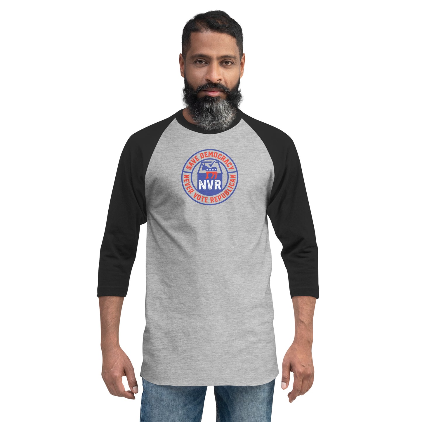 (NVR) Save Democracy 3/4 sleeve raglan shirt - FREE Shipping